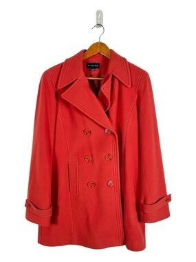 Braetan Red Double Breasted Wool Pea Coat Size Large